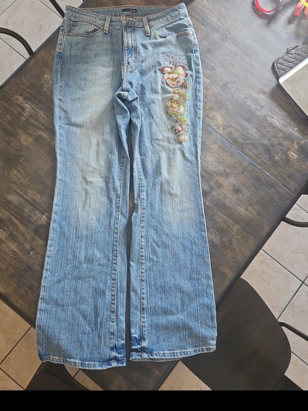 a.n.a Light Blue Embroidered Flare Jeans